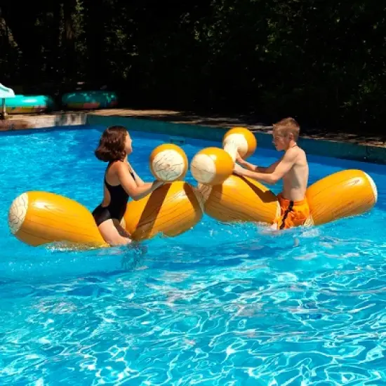 Swimline 4-pc Inflatable Log Flume Swimming Pool Jousting Set - Brown/White image {1}