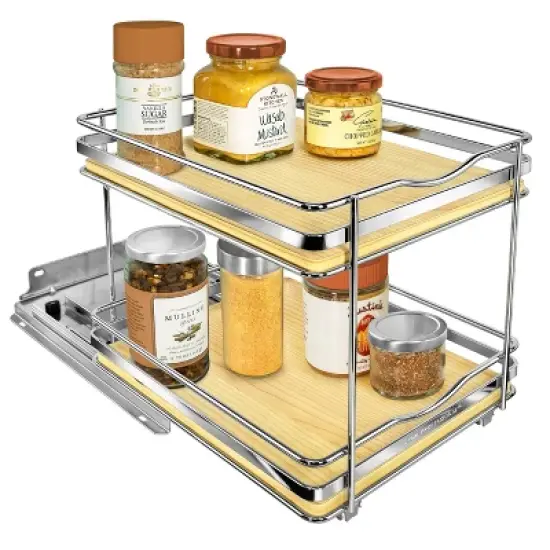 Lynk Professional Slide Out Vertical 8.25" Double Metal/Wood Spice Rack Silver: Kitchen Storage, Pantry Organizer, Pull Out image {5}