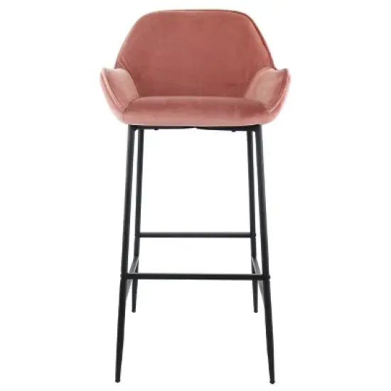 Elama 2 Piece Velvet Bar Stool in Pink with Black Legs image {7}