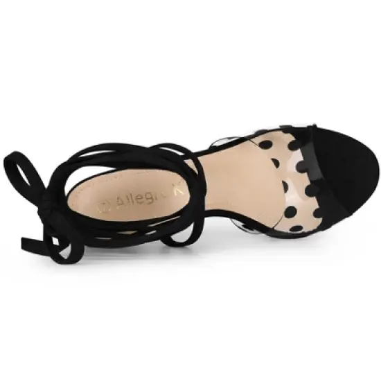 Allegra K Women's Polka Dots Clear Heel Lace Up Stiletto Heels Sandals image {4}
