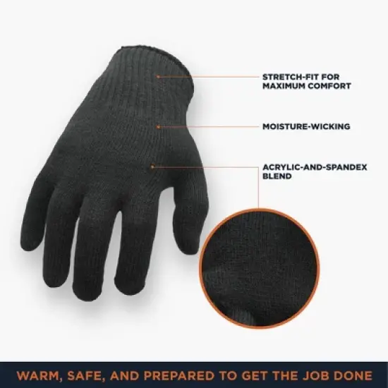 RefrigiWear Moisture Wicking Stretch Fit Glove Liners Black (Pack of 12 Pairs) image {2}