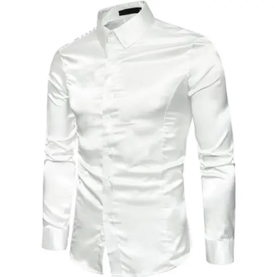 Lars Amadeus Men's Satin Point Collar Long Sleeve Button Down Slim Fit Dress Shirts image {6}