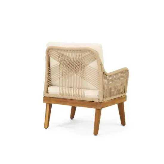 Outdoor Lounge Chair with Cushions,Acacia Wood and Rope Weave Club Chair for Patio or Balcony-Maison Boucle image {5}
