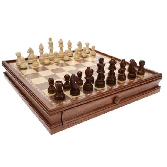 WE Games French Staunton Wood Chess & Checkers Set, 15 inch Board with Storage image {1}