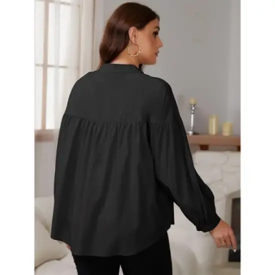 INSPIRE CHIC Women's Maternity Shirts Blouses Pleated Button Down Long Sleeve Pregnancy Nursing Top image {3}