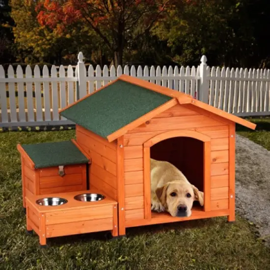 phiestina Wooden Feral Dog House, 32"x34.5"x29.5", with Food Bowl & Storage Bucket for Indoor/Outdoor Use image {2}