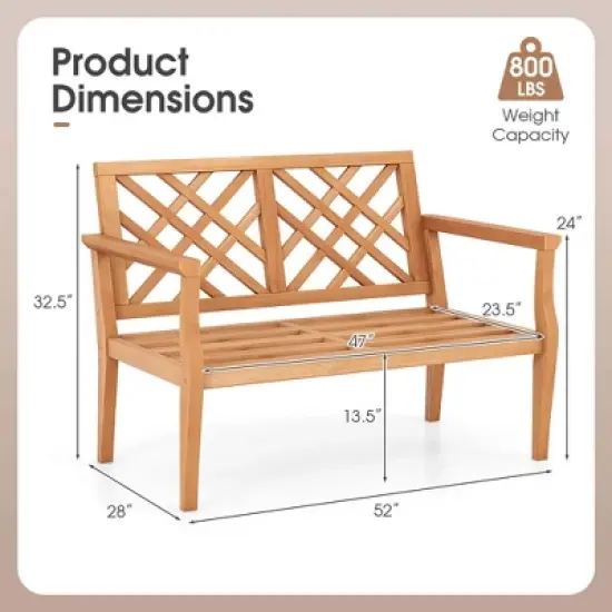 Costway 2-Person Outdoor Garden Bench with Comfy Armrests and Backrest Teak Wood image {2}