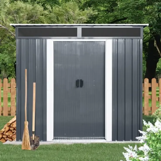 APRILSOUL77.00"Outdoor Metal Storage Shed with Window and Transparent plate for Garden image {9}
