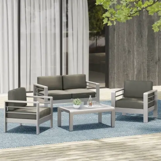4-Piece Outdoor Aluminum Conversation Set with Glass Top Table,Loveseat & 2 Armchairs, Patio Furniture for Balcony,Deck,or Garden-Maison Boucle image {8}