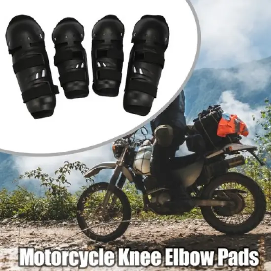 Unique Bargains Roundhead Motorcycle Knee Elbow Pads Motorcycle Knee Guards with Adjustable Strap for Adults Black 4 Pcs image {1}