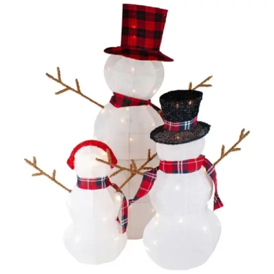 Northlight Lighted Tinsel Snowmen Family Christmas Outdoor Decorations - Clear Lights - Set of 3 image {4}