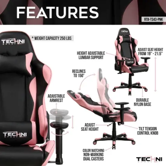 Ergonomic High Back Racer Style PC Gaming Chair - Techni Sport image {5}