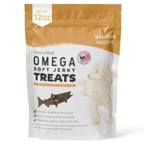 Chew + Heal Wild-Caught Alaskan Salmon Omega Soft Jerky Treats for Dogs, Natural Source of EPA & DHA, Promotes Healthy & Happy Fur - 12oz image {9}