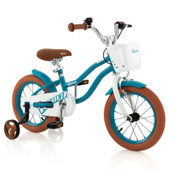 Costway 14'' Kid's Bike with Removable Training Wheels & Basket for 3-5 Years Old Pink/Blue image {10}