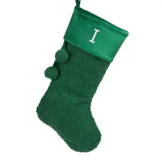 Personalization Mall Cozy Green Shearling Embroidered Initial Christmas Stocking image {11}