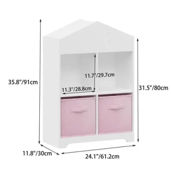 CuisinSmart Kids Bookcase and Toy Storage, Bookcase with Bins, Toys & Books Display Organizer for Nursery Playroom Kid Room image {1}