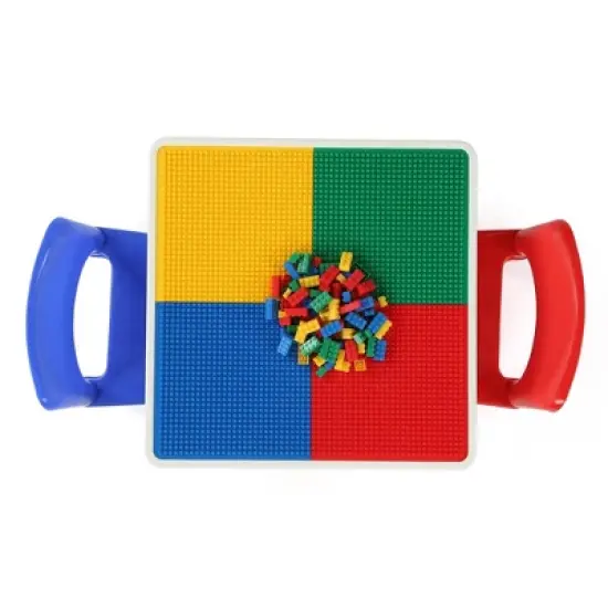 3pc 2 in 1 Square Activity Table with 2 Chairs Blue/Red - Humble Crew image {3}
