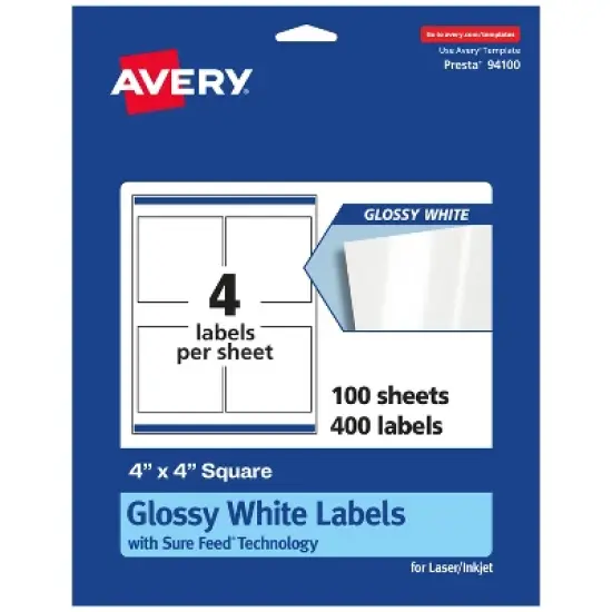 Avery Glossy White Square Labels with Sure Feed, 4" x 4" image {9}
