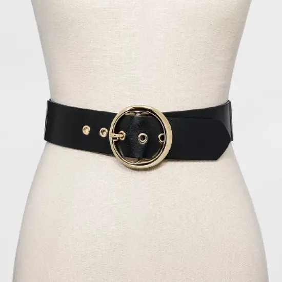 Women's Round Stretch Buckle Belt - A New Day&trade; Black image {1}