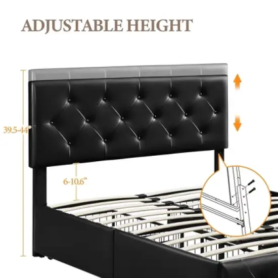 Yaheetech Upholstered Faux Leather Bed Frame with Adjustable Headboard image {6}