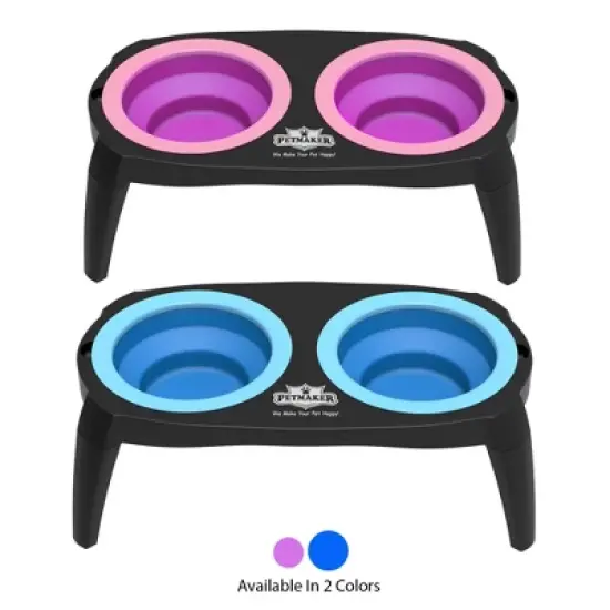 Elevated Pet Bowls with Nonslip Stand for Dogs and Cats - Removable and Collapsible Silicone Feeder for Food and Water - 16oz Each by PETMAKER (Blue) image {5}