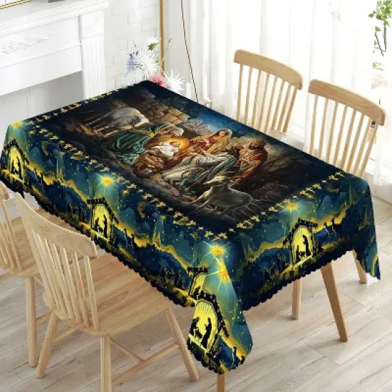 LOVEVOOK Christmas Tablecloth, Snowman Tablecloth, Snowflake Table Cloths Stain Resistant Dining Table Cover for Holiday Decor image {13}