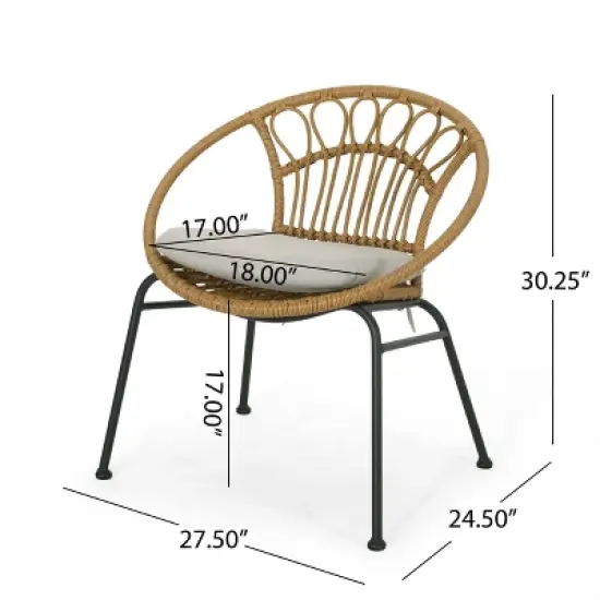 Christopher Knight Home Specter Outdoor Wicker and Tempered Glass 3 Piece Chat Set with Cushion, Light Brown/Beige image {2}