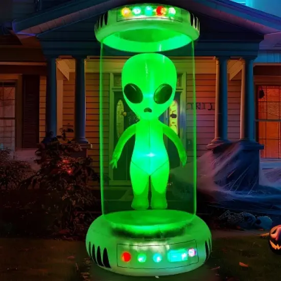 Joyfy 7 FT Halloween Inflatable Outdoor Decoration, Alien with Giant Test Tube Inflatable with Animated LEDs for Halloween Outdoor Lawn Yard Decor image {4}