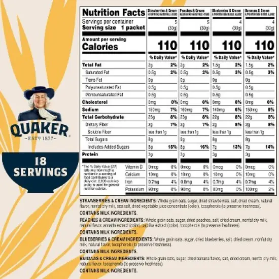 Quaker Instant Fruit & Cream Flavored Oatmeal - 19oz/18ct image {3}