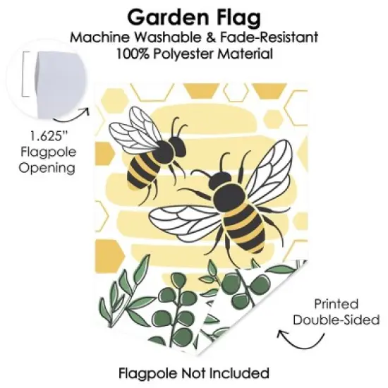 Big Dot of Happiness Little Bumblebee - Outdoor Home Decorations - Double-Sided Bee Baby Shower or Birthday Party Garden Flag - 12 x 15.25 inches image {2}