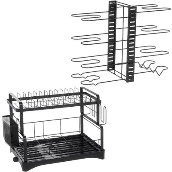 MaseiKar 8 Tier Pot and Pan Organizer Rack for Cabinet With 3 DIY Methods, Adjustable Organizer for Pots, Pans and Lids with Utensil Holders image {1}
