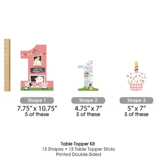 Big Dot of Happiness 1st Birthday Girl Farm Animals - Pink Barnyard First Birthday Party Centerpiece Sticks - Table Toppers - Set of 15 image {6}
