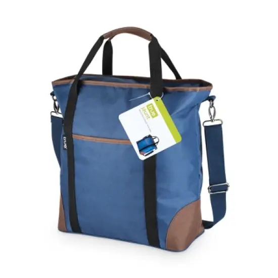 True Insulated Cooler Bag Wine Tote, Polyester and PEVA Lining, Removable Shoulder Strap, Front Pocket, 18" x 6" x 14.75", Blue, Set of 1 image {3}