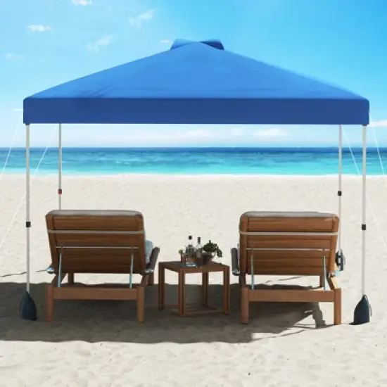 Tangkula 10 X 10 FT Pop up Canopy Tent w/ 1 Sidewall Wheeled Bag 8 Stakes & 4 Wind Ropes image {2}