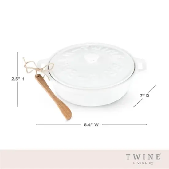 Twine Ceramic Brie Baker with Wood Spreader, Brie Baker with Lid, Acacia Wood Spreader, White Ceramic, Set of 1 image {2}