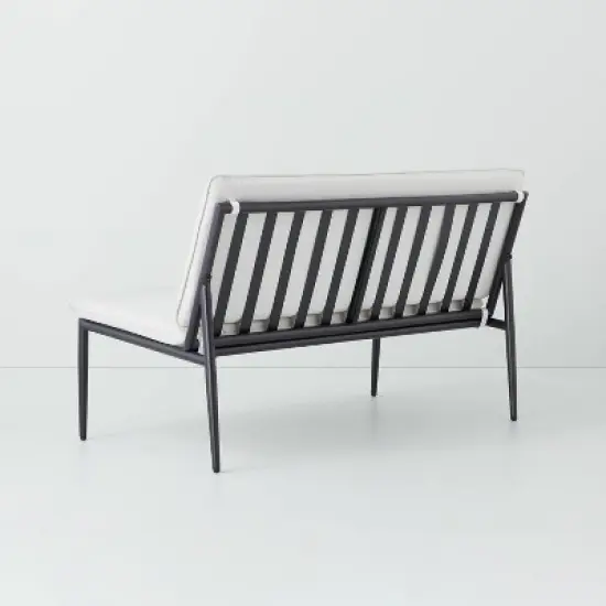 Cushioned Metal Outdoor Loveseat - Cream/Black - Hearth & Hand&trade; with Magnolia image {3}