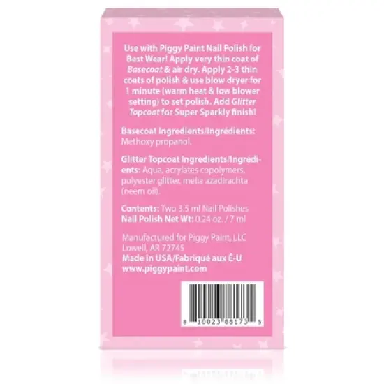 Piggy Paint Non-Toxic Nail Polish Basecoat + Glitter Topcoat Set Kids' - 0.24 fl oz/2ct image {1}