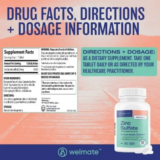 WELMATE Zinc 220mg Dietary Supplement Caplets - 200ct image {4}