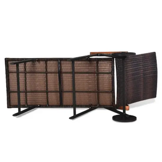 Tangkula 2PCS Folding Outdoor Rattan Chaise Lounge Chair Cushioned Recliner with Wheels& Cushions image {8}