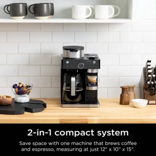 Ninja 12c/Single-Serve Espresso & Coffee Barista System &ndash; CFN601: Stainless Steel, Dishwasher-Safe, 60oz Capacity image {7}