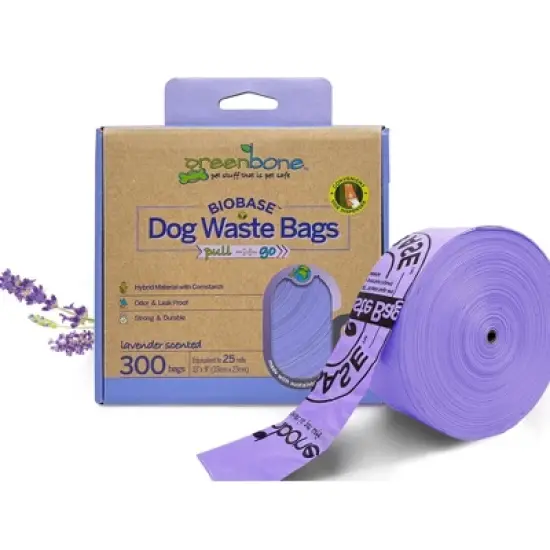 Greenbone Bio Base 300- Count Waste Bag Roll in Box Dispenser - Lavendar or Unscented image {7}