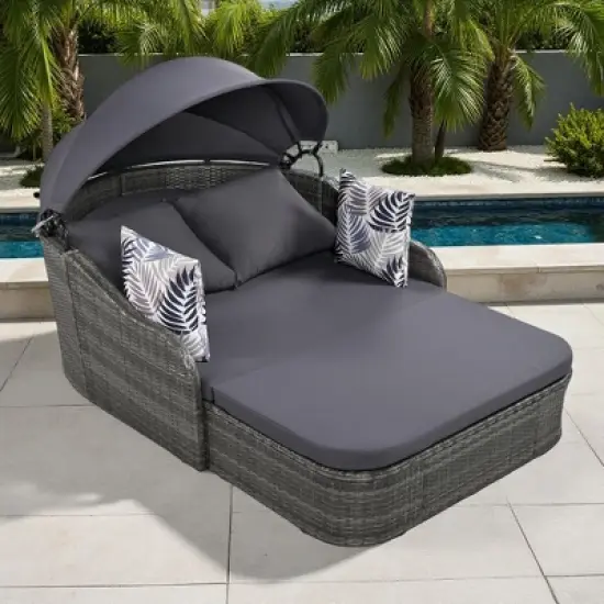 79.9" Outdoor Patio PE Rattan Daybed Sunbed with Adjustable Canopy image {16}
