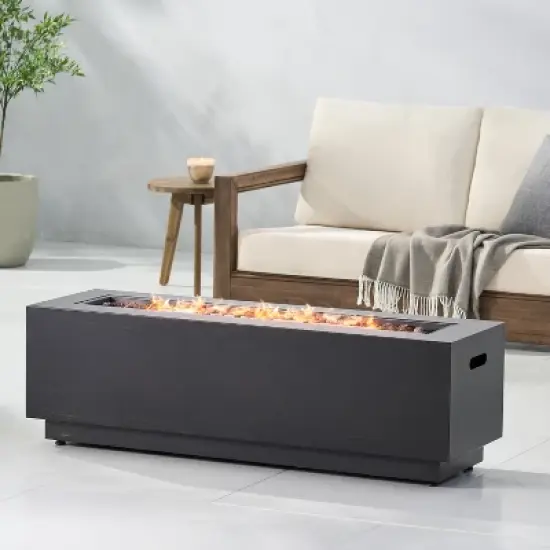 40-Inch Rectangular Outdoor Iron Fire Pit With Propane Tank Storage - 50,000 BTU, Dark Grey image {8}