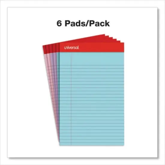 Universal Perforated Ruled Writing Pads, Narrow Rule, Red Headband, 50 Assorted Pastels 5 x 8 Sheets, 6/Pack image {5}