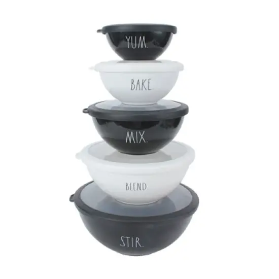 Rae Dunn Mixing Bowls with Lids - 10 Piece Plastic Nesting Bowls Set includes 5 Prep Bowls and 5 Lids image {5}