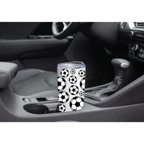 100 North 20 Ounce Stainless Steel On the Go Travel Tumbler With Push Top Lid, Soccer Ball White image {2}