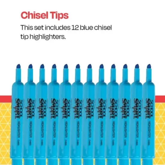 School Smart Tank Style Highlighters, Chisel Tip, Blue, Pack of 12 image {3}