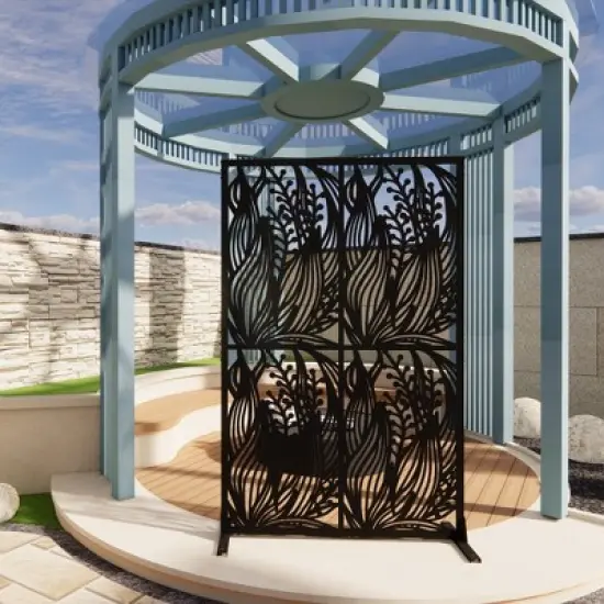 Dolonm Metal Privacy Screens  Free Standing Decorative Privacy Screen,Black Leaf Shape image {2}