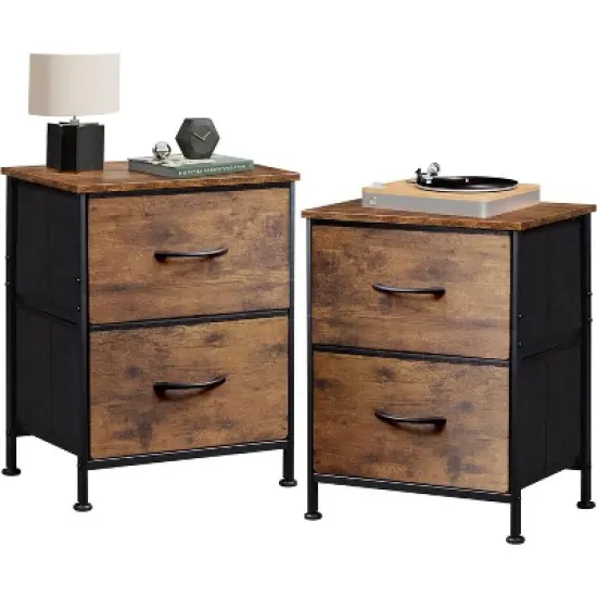 GALAXHERO Nightstand Set of 2, 2 Drawer Dresser for Bedroom, Bedside Furniture, Night Stand, End Table with Fabric Bins for Bedroom, Closet image {8}