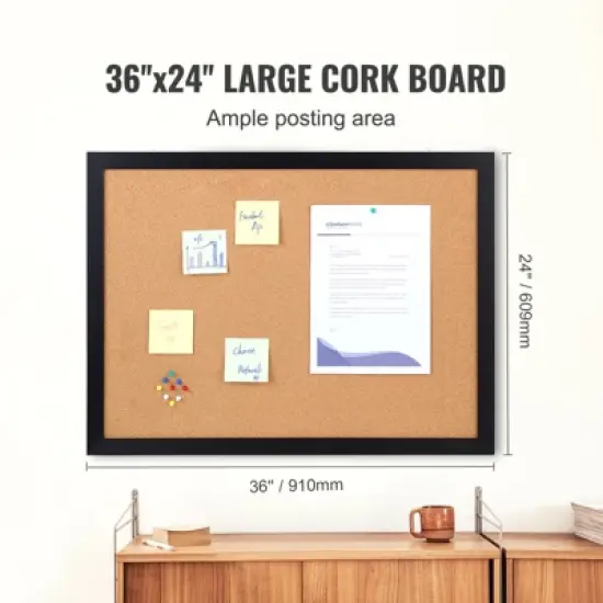 VEVOR Cork Board, 36x24 inches Bulletin Board with MDF Sticker Frame, Vision Board Includes 10 Pushpins, for Display and Decoration in Office Home image {3}
